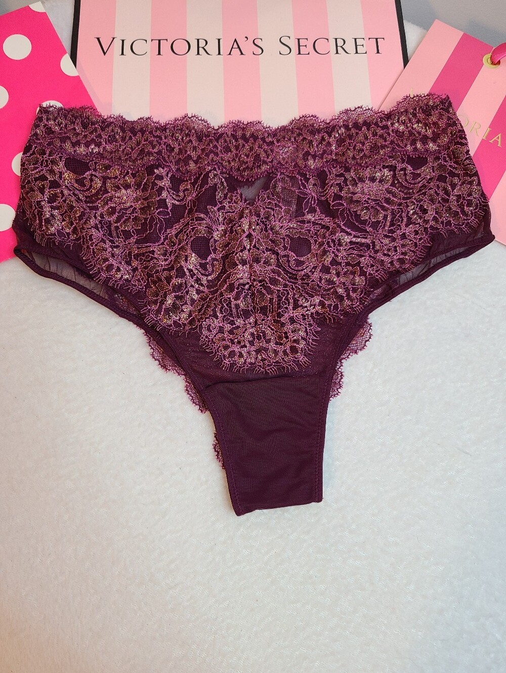 Y2K VS Dream Angels Pretty Shimmer Lace High Waist Cheeky Panty Size M
